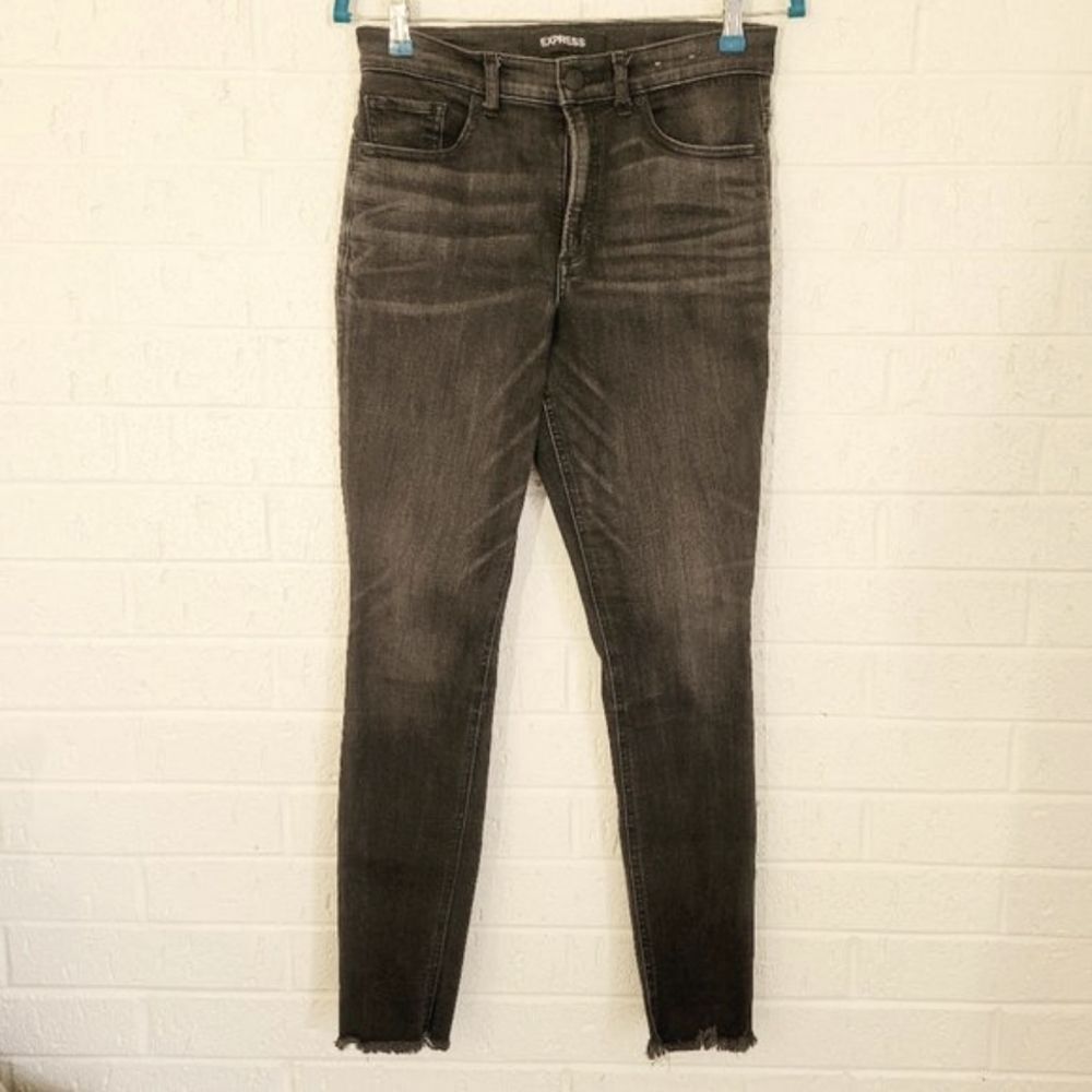 express black distressed dark wash fade stretch jeans
